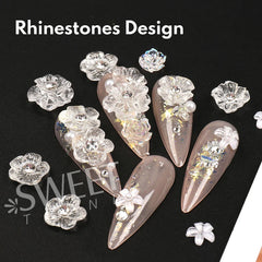 JazzHer 6 Grids Big Rhinestones Flowers Nail Acrylic Parts Aurora Clear Crystal Floral Camellia Valentine's Wedding Decor Jewelry LYS70