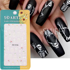 JazzHer 5D Embossed Bat Spider Nail Stickers Halloween Horror Nail Stickers Pumpkin Ghost Skull Nail Art Decals  DIY Manicure Accessorie