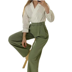 JazzHer Shirt Blouse Long Wide Leg Pants Set Tracksuit Women Two Piece Set Loose Spring Autumn Boho Print Work Y2k Vintage Elegant