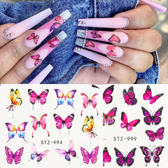 JazzHer 3D Butterfly Design Nail Watercolor Decals Adhesive Transfer Slider Spring Summer Manicure Stickers Decor 4Pcs/Set LYSTZ984-1017