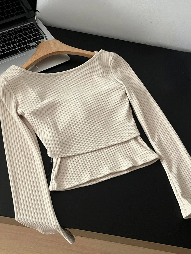 JazzHer 2024 Fall Fashion 2024 Fall Winter Woman Korean Fashion Two Piece Sets Cropped Sweater Pullovers Tops Jumper Design Gyaru Knitwears 2000s Tide