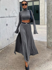 JazzHer 2024 Fall Fashion Loose Side Slit Skirt Two Piece Sets Womens Outfits 2024 Women Dress Sets Short Long Sleeve Hoodies And Skirts Suit Femme