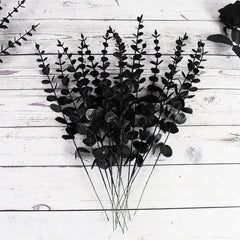 JazzHer 10/20Pcs Halloween Black Artificial Eucalyptus Branch Stems Faux Real Touch Flowers Leaves Plant Wedding Party Home Decoration