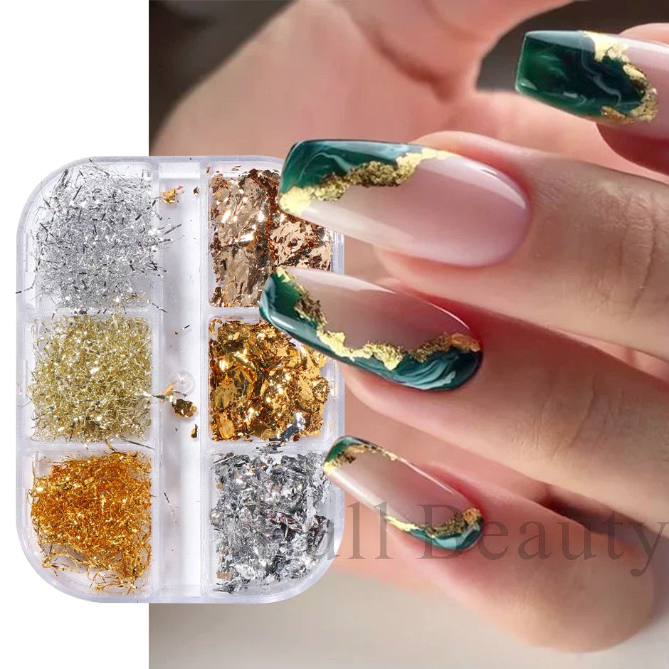 JazzHer Aluminum Leaf Nail Art Sequin Gold Silver Flakes Irregular Foil Sticker Wire Decor Paillettes Bonzer Sparkle Accessory LY1909-04