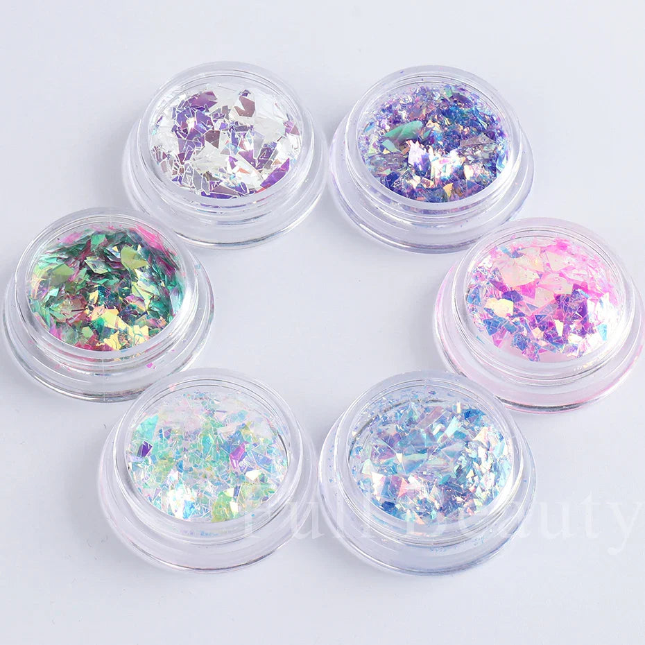 JazzHer 1 Box Iridescent Opal Nail Flakes Aurora Mirror Shimmer Irregular Nail Art Paillettes Glitters Gel Polish Manicure Sequins LYJG