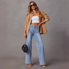 JazzHer Women Jeans Ankle Length Wide Leg Pants Denim Washing Spliced Pockets Loose Fit Solid High Street 2024 Summer Zipper Fly