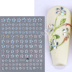 JazzHer 3D Laser Silver Sakura Flower Nail Art Sticker Holographic Foils White Floral Decals Adhesive Sliders Cherry Blossom Manicure