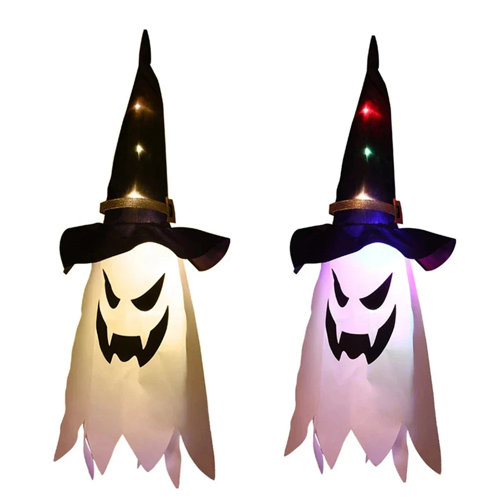 JazzHer Halloween LED Flashing Light Hanging Ghost Halloween Party Dress Up Glowing Wizard Hat Lamp Horror Props Home Bar Decoration