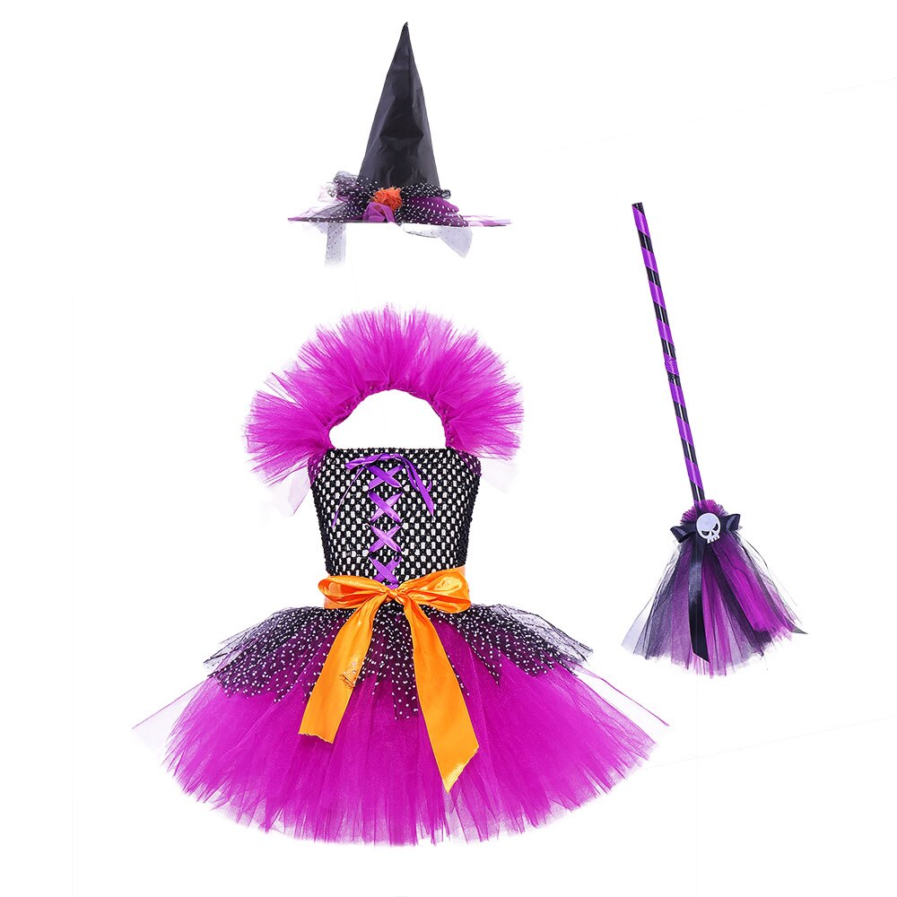 JazzHer Halloween Awakecrm Purple Witch Girls Halloween Costume Tutu Dress Kids Cosplay Costume Party Dresses Tulle Dress Children Clothing For Carnival