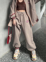 JazzHer-Vintage Tracksuit Two Piece Set Women Korean Streetwear Stand Collar Zipper Sweatshirt Sportswear Set Autumn School