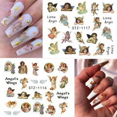 JazzHer 4pc Abstract Human Face Stickers for Nails Angel Baby Dragon Snake Design Water Transfer Sliders Manicure Decor LYSTZ1114-1137