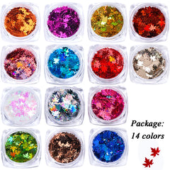 JazzHer 1Box Holographic Leaf Nail Glitter Fall Maple Sequins Paillette Tips Mulicolor Sparkly Nail Art Decorations Manicure LY1528