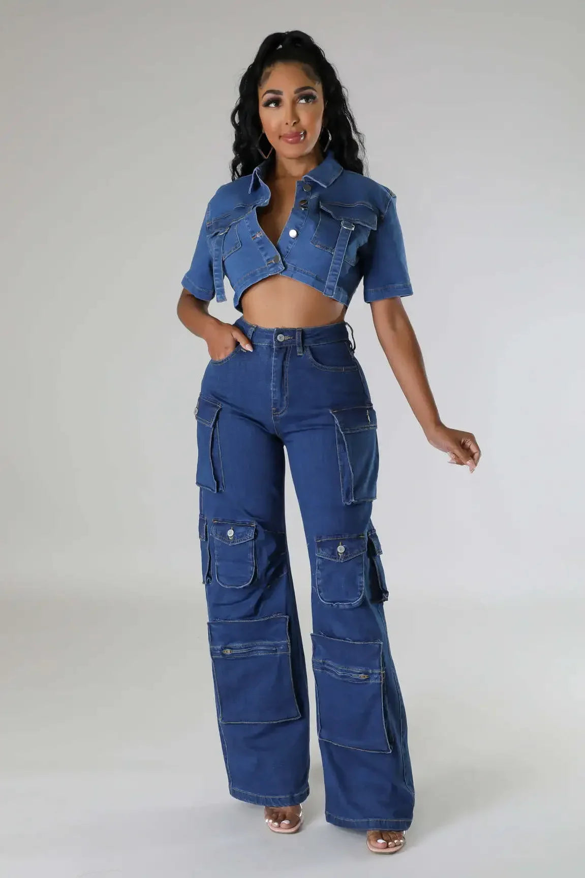 JazzHer Women Jeans High Waist Cargo Pants Zipper Fly Washing Loose Fit Denim Pockets Streetwear Ankle Length Solid 2024 Summer