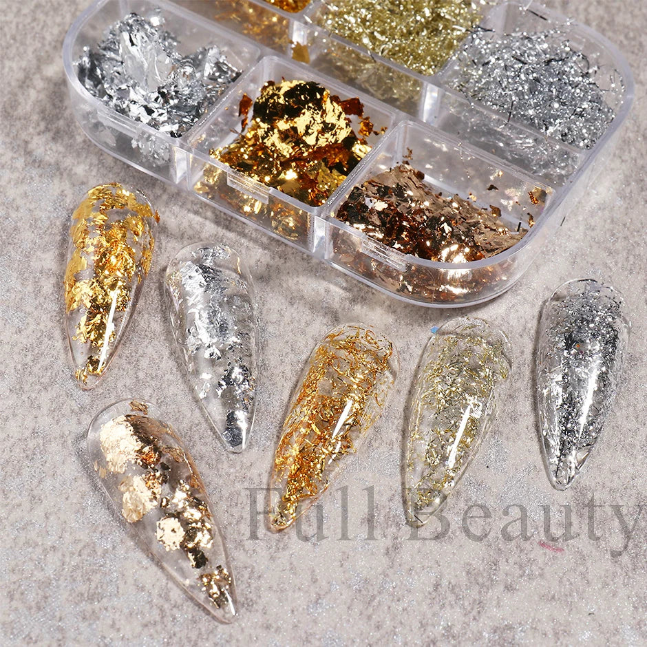 JazzHer Aluminum Leaf Nail Art Sequin Gold Silver Flakes Irregular Foil Sticker Wire Decor Paillettes Bonzer Sparkle Accessory LY1909-04