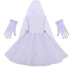 JazzHer Halloween Awakecrm Ghost Bride Girls Halloween Costume Tutu Dress With Gloves Veil Teen Girls Cosplay Costume Fancy Dress Up Kids Party Dresses