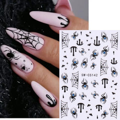 JazzHer 3D Glitter Spider Web Nail Art Stickers Decals Self-Adhesive Spider bat Pumpkin Shimmer Halloween DIY Nail Sliders Supplies