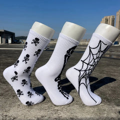 JazzHer New Casual Women Socks Halloween Socks creative Cosplay Long Socks Bone web Male Socks Black & White Socks Couple socks