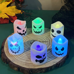 JazzHer 6pcs Halloween Led Ghost Pumpkin Candle Light Glowing Lamp Halloween Party Home Bar Decoration Haunted House Horror Props