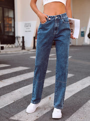 JazzHer Spliced Ankle Length Straight Pants Women Jeans Loose Fit Denim High Waist Zipper Fly Jean Pockets Streetwear 2024 Vintage