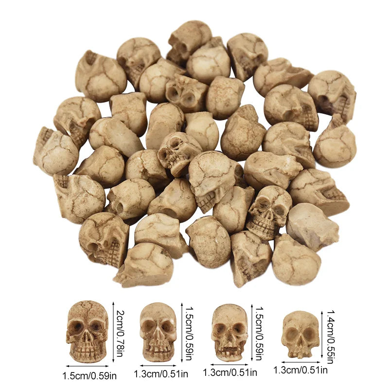 JazzHer 10/20pcs Halloween Skull Heads Ornaments Scary Prank Props Resin Skeleton Model Halloween Party Haunted House Horror Decorations