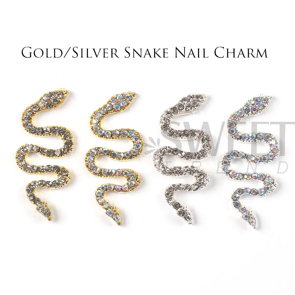 JazzHer Alloy Snake Nail Art Charms Luxury Gold Silver Metal Base Decoration AB Rhinestones Jewelry DIY Accessories Parts Supplies LYS30