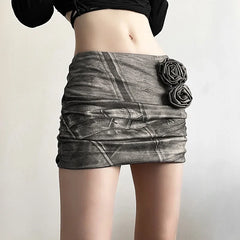 JazzHer-3d Floral Appliques Mini Skirts Sexy New in Micro Skirt Extreme Y2k Harajuku Fashion Streetwear Women Bottoms