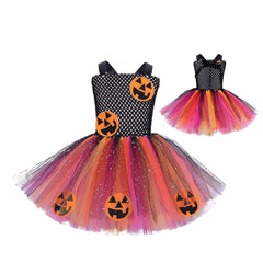 JazzHer Halloween Awakecrm Halloween Girls Tutu Dress Rainbow Tutu For Kids Carnival Party Costume Tulle Dresses With Hat Broom Pumpkin Monster Cosplay