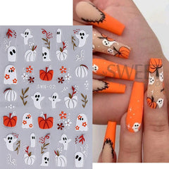 JazzHer 3D Halloween Pumpkin Nail Art Stickers Mummy Bandages Ghost Eyes Spider Web Self-adhesive Sliders DIY Winter Manicure Decoration