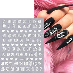 JazzHer 3D Roman Letter Nail Stickers Golden Silver Black Alphabet Design Self Adhesive Decal English Words Sliders Manicure Decoration