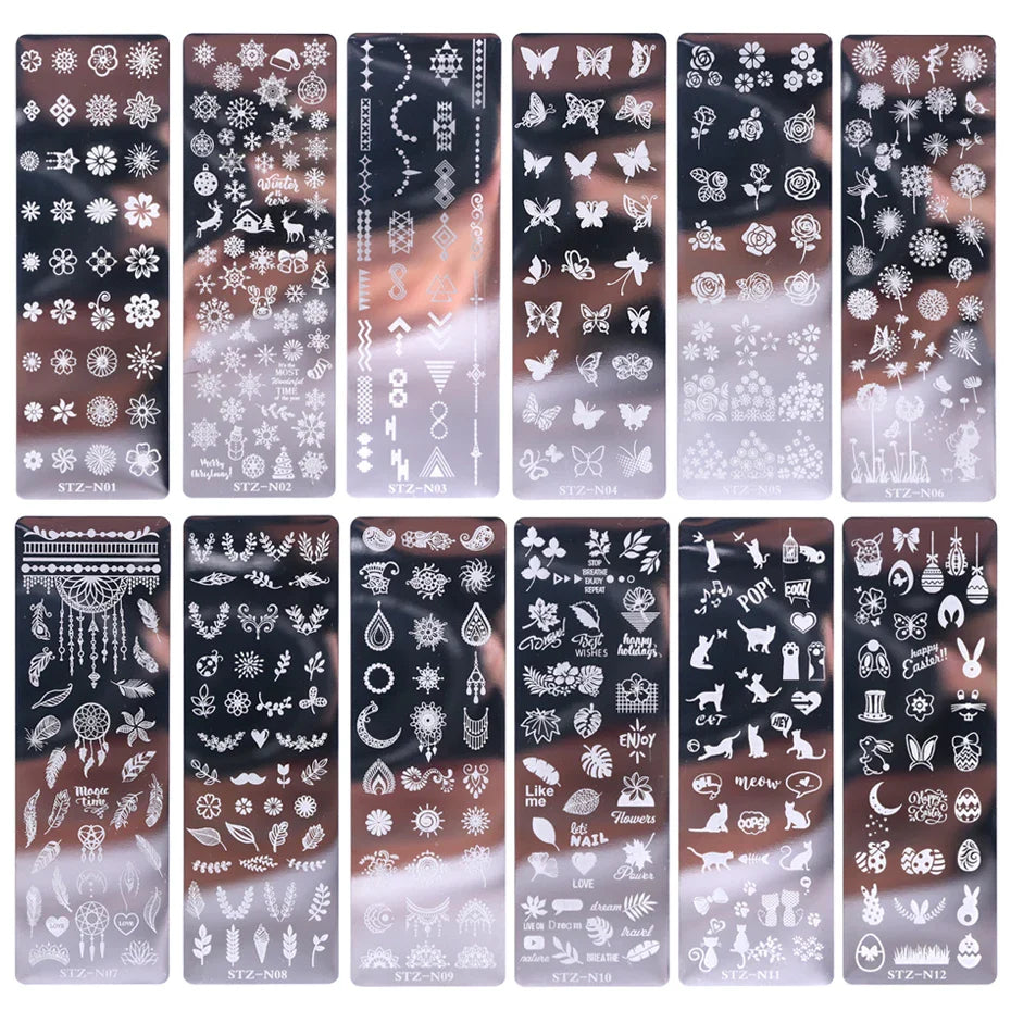 JazzHer 11pcs Nail Stamping Plate Jelly Stamper Scraper Set Leaves Flowers Dream Catcher Geometric Image Template Stencil LYSTZN01-12-1