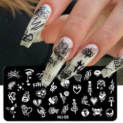 JazzHer Halloween Series Snake Nails Stamping Plate Scratches Blood Eye Skull Pattern Template Holiday Charm Mold Manicure Stencil Tools