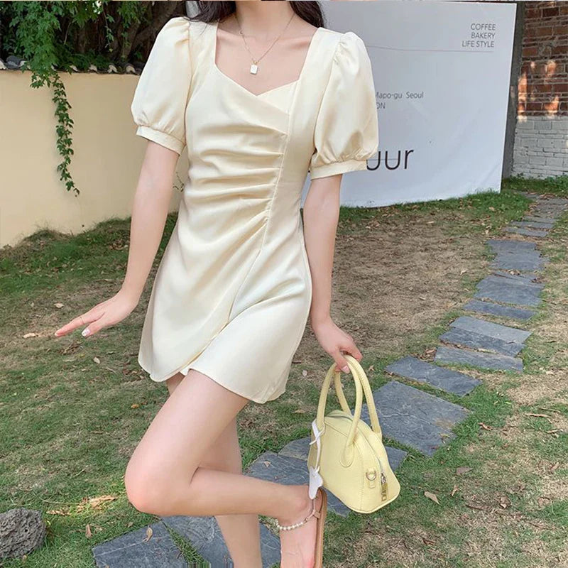 JazzHer French Style Fashion Irregular Women Dress for Tighten The Waist 2024 New Spring Summer Dress Women Kawaii Fairy Slim Fit Dress