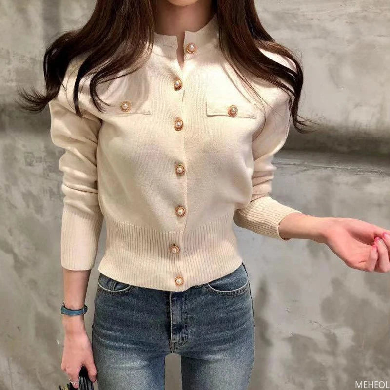 JazzHer Autumn Long Sleeve Fashion Women Cardigans Sweater Knitted Coat Short Casual Single Breasted Slim Ladies Tops Button T-shirt