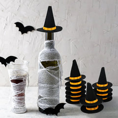 JazzHer 6pcs Halloween Mini Felt Witch Hats Wine Bottle Decor DIY Craft for Halloween Party Home Bar Decoration Supplies Black Cap Props