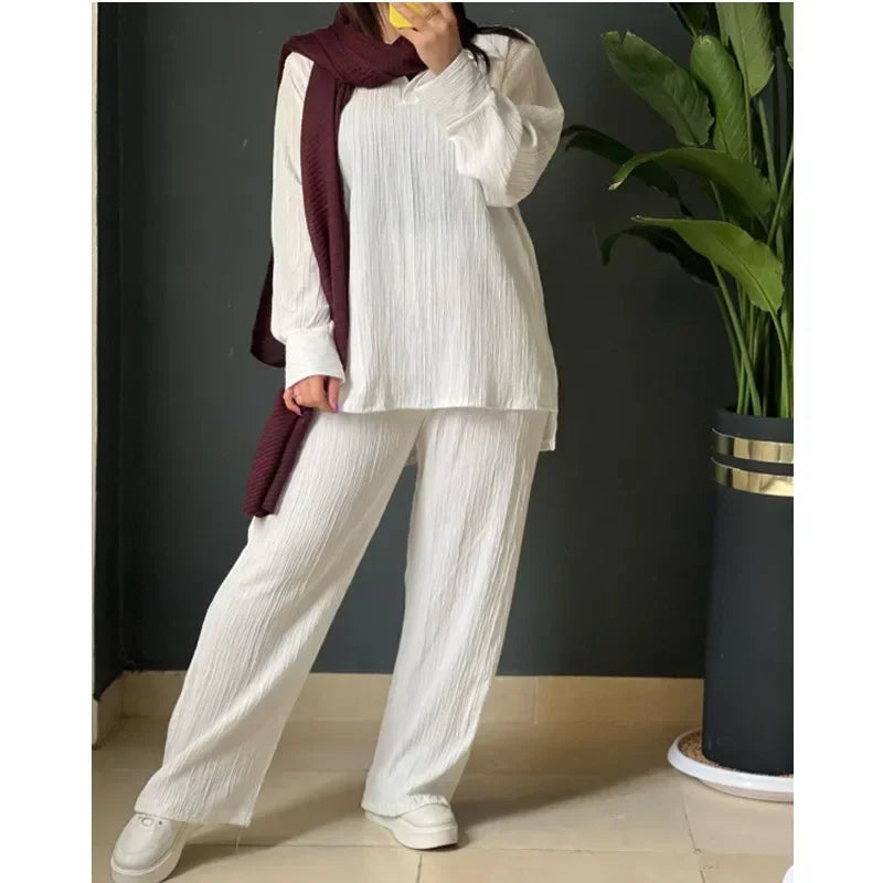 JazzHer Women Tracksuit Two Pieces Set Long Sleeve Pullover Solid Color Hoodies Pleated Wide Leg Pants Elastic Waist Pockets Casual 2024