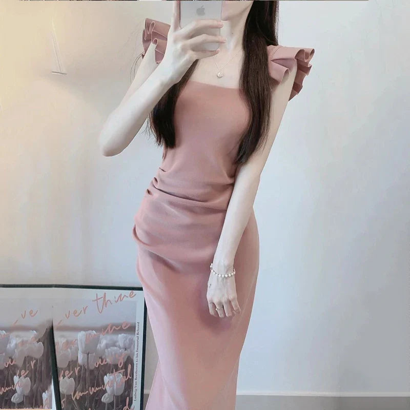 JazzHer Women Lovely Fashion Korean Style Dress Elegant Kawaii Tighten The Waist 2024 Spring Summer New Dress Vintage Fashion Dress