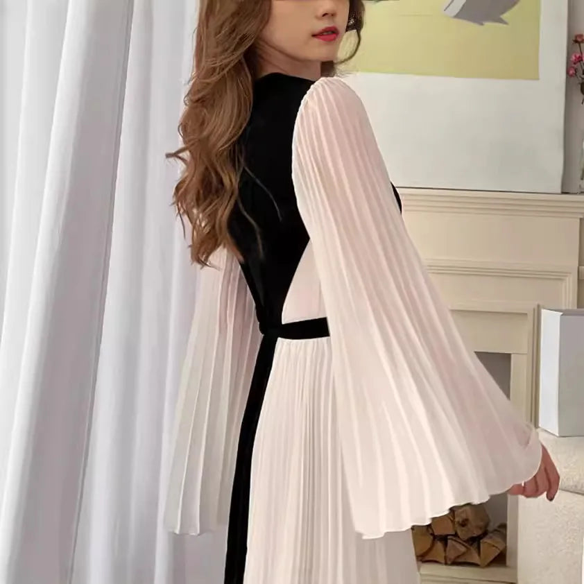 JazzHer Maxi Dress Women Party Folds Vestidos Round Collar Full Sleeve Tight Waist Elegant 2024 Autumn Female Temperament Long Dresses