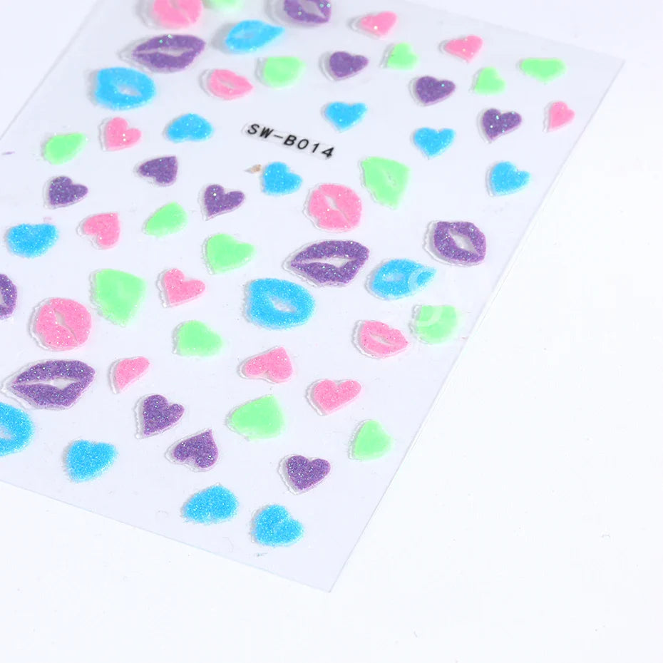 JazzHer 3D Kiss Sexy Pink Lips Glitter Stickers Nails Design Self adhesive Nail Art Sliders Valentine's Day Decals Manicure Decorations