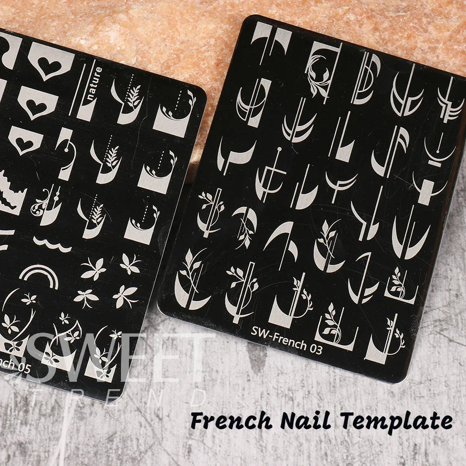 JazzHer French Stamping Nail Art Template Geometry Textured Flowers Image Printing Mold Stainless Steel Manicure Stencil Tools LYSW01-07