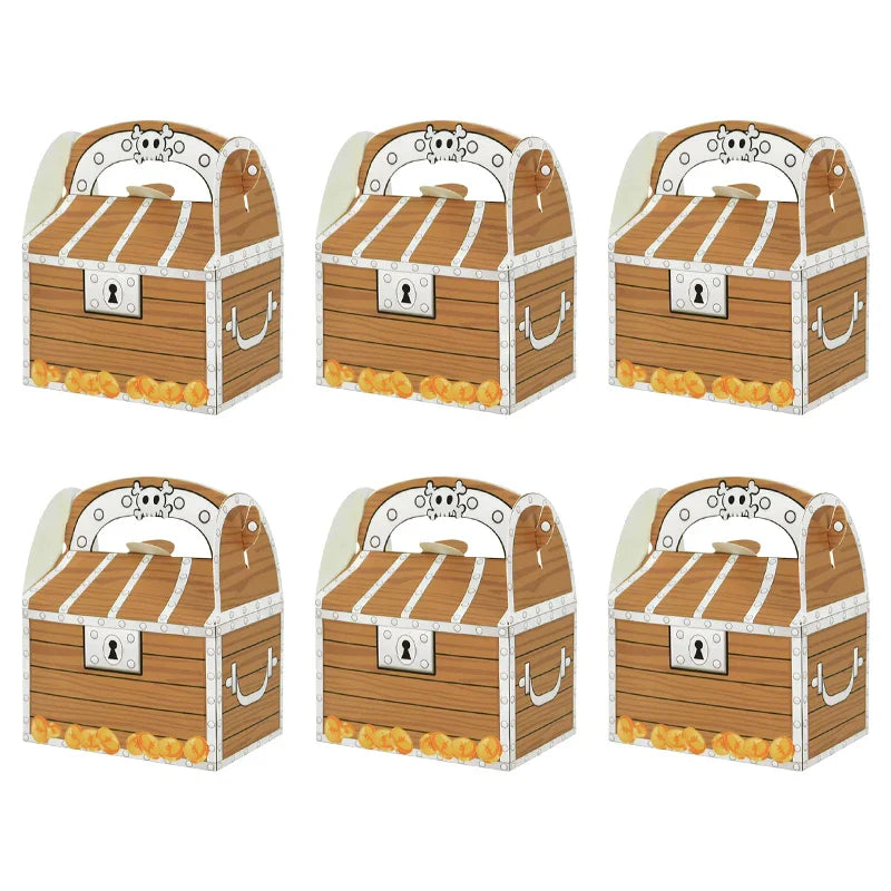 JazzHer 6pcs Pirate Treasure Treat Chest Paper Candy Gift Box Kids Trick or Treat Halloween Party Supplies Pirate Themed Birthday Decor