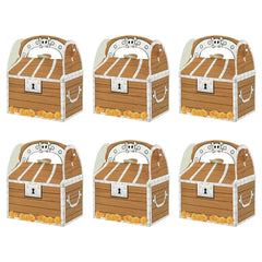 JazzHer 6pcs Pirate Treasure Treat Chest Paper Candy Gift Box Kids Trick or Treat Halloween Party Supplies Pirate Themed Birthday Decor