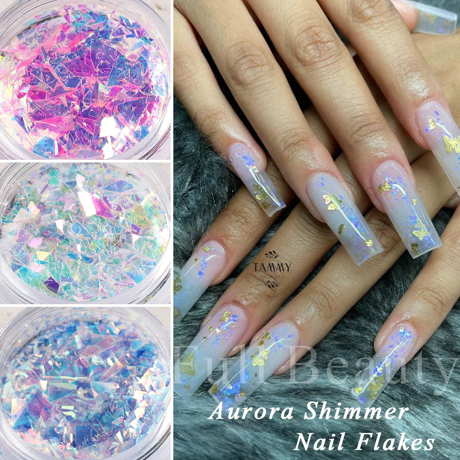 JazzHer 1 Box Iridescent Opal Nail Flakes Aurora Mirror Shimmer Irregular Nail Art Paillettes Glitters Gel Polish Manicure Sequins LYJG