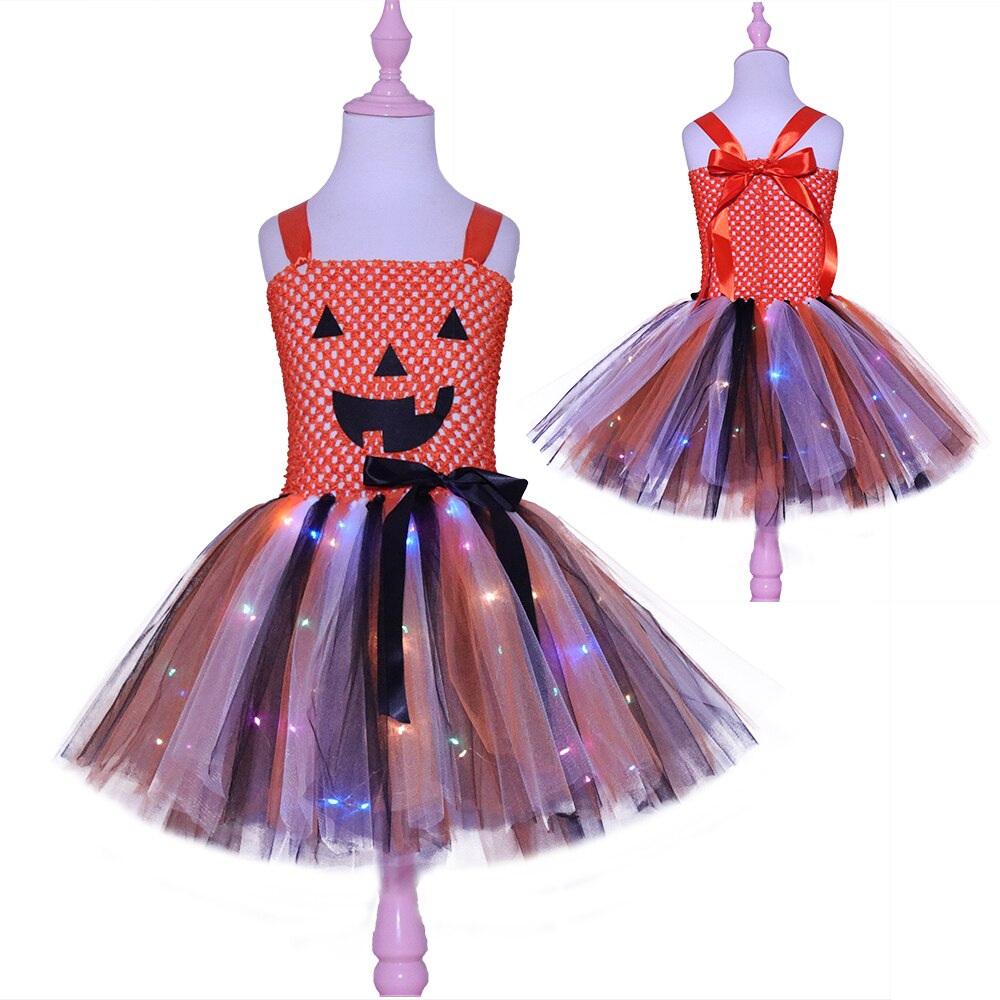 JazzHer Halloween Awakecrm Girls Halloween Pumpkin Costume With Led Kids Monster Tutu Dress For Carnival Party Children Clothes Light Tulle Dress Ball Gown