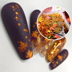 JazzHer 6 Grids 3D Maple Leaves Nail Art Sequin Holographic Gold Red Leaf Paillettes Part Flake Slice Fall Glitter Manicure Decoration