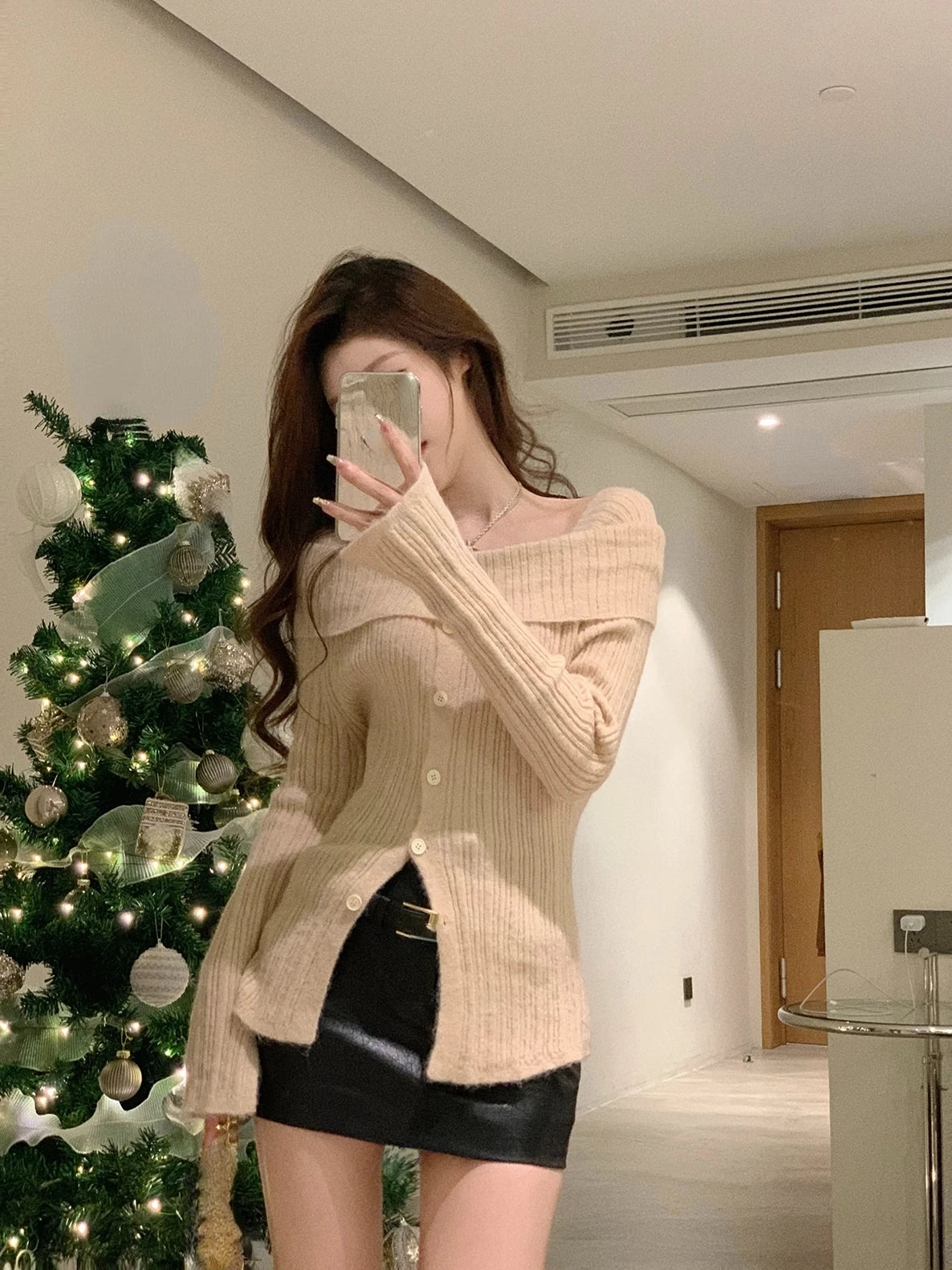 JazzHer 2024 Fall Fashion 2024 Winter Red Casual Knitted Sweater Woman Slim Korean Style Elegant Tops Office Lady Long Sleeve Fashion Pullover Design