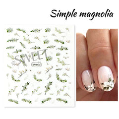 JazzHer Fresh Spring Simple Flower Nail Decoration Stickers Magnolia Sakura Floral Pattern Elegant Adhesive Sliders Manicure Decals LYDP