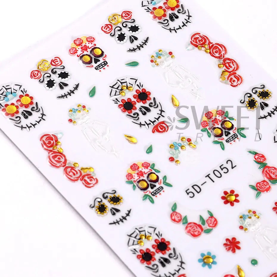 JazzHer 5D Halloween Nail Art Sticker Skull Sliders Head Flower Decals Nails  Anime Design Holiday Decorations For Manicure Accessories