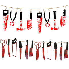 JazzHer Halloween Horror Blood Knife Banner,Scary Blood Halloween Decoration,Terror Haunted House Blood Knife Banner Garland