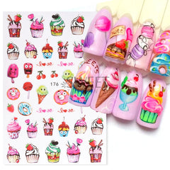 JazzHer Cartoon Ant Nail Manicure Sticker Cute Ladybug Succulent Plant Bee Adhesive Sliders Rainbow Candy Summer Kawaii Decoration Foils