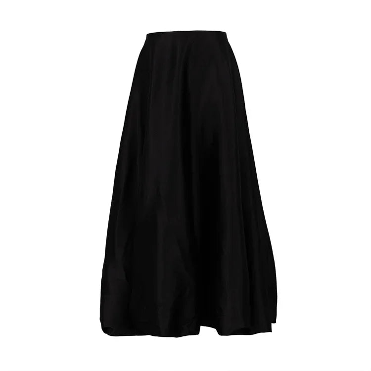 JazzHer- Balloon Skirt Long Women Satin Vintage Loose High Waist A-line Maxi Bubble Skirt Office Lady Elegant Female Old Money